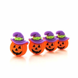 Jack O Lantern in Hat Flat Back Embellishments / Fall Halloween Flatback Decorations - Set of FOUR
