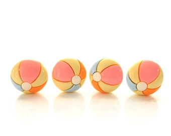 Beach Ball Flat Back Embellishments / Summer Flatback Resin Cabochons - Set of FOUR