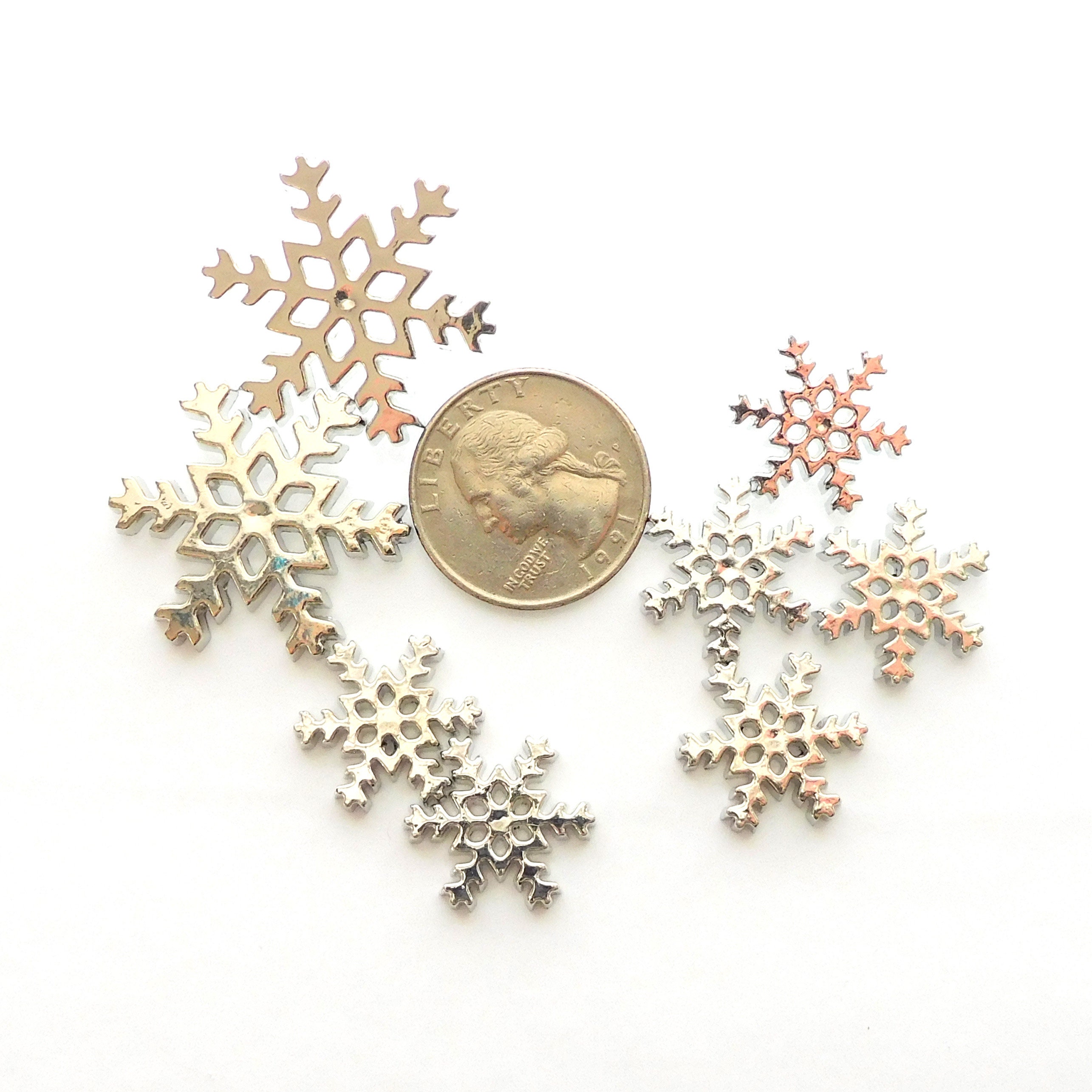 Snowflake Metal Buttons 5/8 Antique Silver Qty 4 to 8 Snow Winter