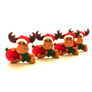 Christmas Moose Flat Back Embellishments by Shelly's Buttons / Flatback Christmas Animal Decorations Set of FOUR image 1