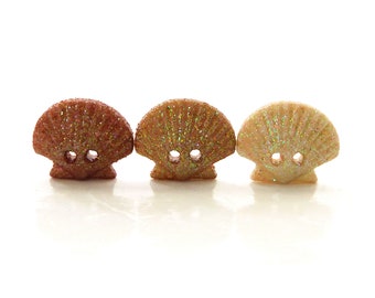 Glitter Shells Buttons by Shelly's Buttons / Craft Beach Embellishments - Set of NINE