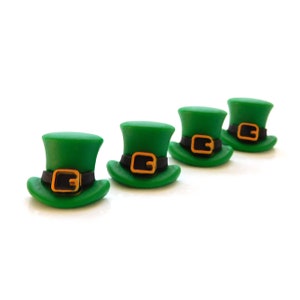 Green Top Hat Flat Back Embellishments by Shelly&#39;s Buttons / St Patrick&#39;s Day Resin Cabochons- Set of FOUR