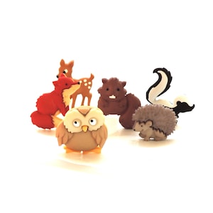 Forest Babies Buttons by Dress it Up / Jesse James Novelty Sewing Buttons Hedgehog Deer Skunk Owl Fox Squirrel Animals Woodland Creatures