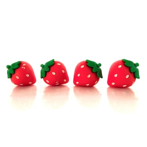 Juicy Strawberry Flat Back Embellishments / Garden Fruit Food Flat Back Decorations - Set of FOUR