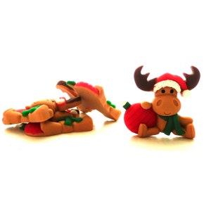 Christmas Moose Flat Back Embellishments by Shelly's Buttons / Flatback Christmas Animal Decorations Set of FOUR image 9