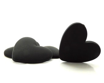 Large Black Matte Heart Flat Back Embellishments / Love Flatback Resin Cabochons - Set of FOUR