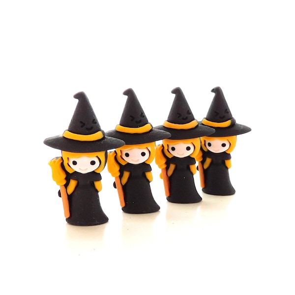 Witch Flat Back Embellishments by Shelly's Buttons / Halloween Flatback Decorations - Set of FOUR