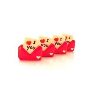 Adornos de resina con parte posterior plana y letras de amor / Cabujones de resina con parte posterior plana para el día de San Valentín - Juego de CUATRO