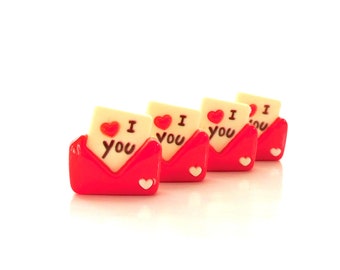 Love Letter Flat Back Embellishments / Valentine's Day Flatback Resin Cabochons - Set of FOUR