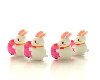 Bunny with Egg Flat Back Embellishments / Easter Animal Flat Back Cabochons - Set of FOUR