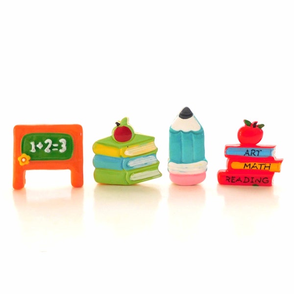 School Days Flat Back Embellishments / Education and School Cabochons- Set of FOUR