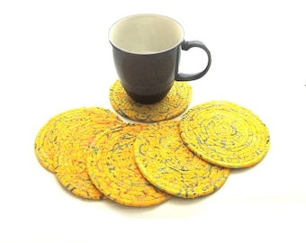 Party Yellow Coasters   / Coiled Home Decor Set of Six Furniture Protector Home Decor Batik Clothesline Apartment RV Sunshine Spring Bright