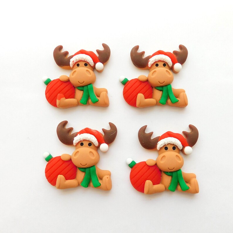 Christmas Moose Flat Back Embellishments by Shelly's Buttons / Flatback Christmas Animal Decorations Set of FOUR image 10