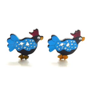 Blue Chicken Buttons by Dill / Bird Sew Through Embellishments - Set of TWO