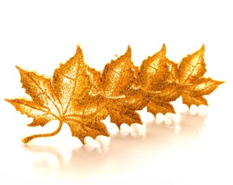 Large Gold Glitter Leaf Flat Back Embellishments / Tree Craft Decorations - Set of FOUR