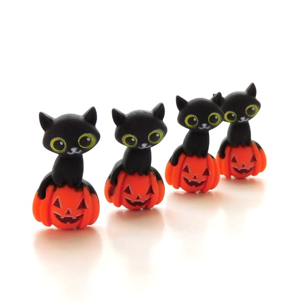 Pumpkin Sitting Cat Flat Back Embellishments by Shelly's Buttons / Halloween Animal Flatback Decorations - Set of FOUR