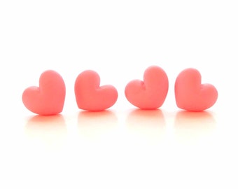 Tiny Hearts Flat Back Embellishments / Pink Flatback Resin Cabochons - Set of FOUR