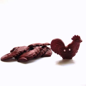 Red Rooster Buttons by Buttons Galore / Novelty Farm Animal Chicken Embellishments - Set of SIX