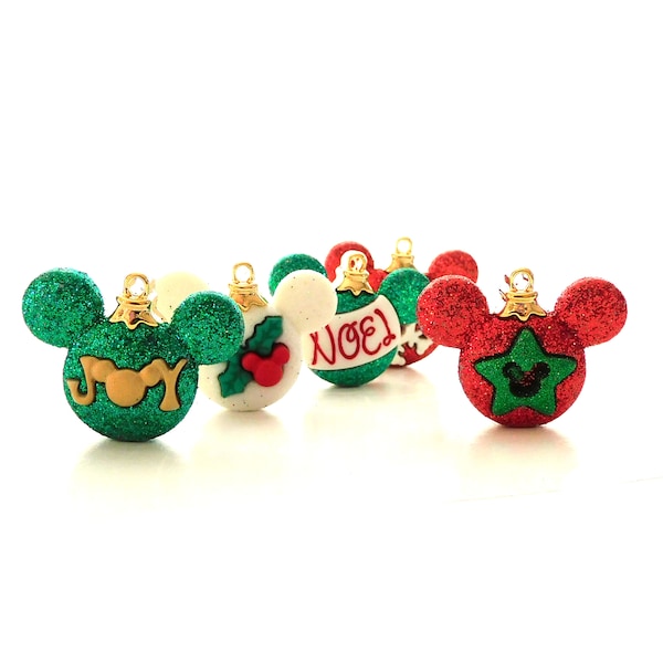 Mickey Ornaments Buttons by Dress It Up / Jesse James Disney Christmas Embellishments - FIVE Piece Set