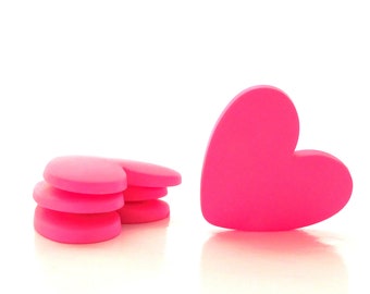 Large Pink Matte Heart Flat Back Embellishments / Love Flatback Resin Cabochons - Set of FOUR