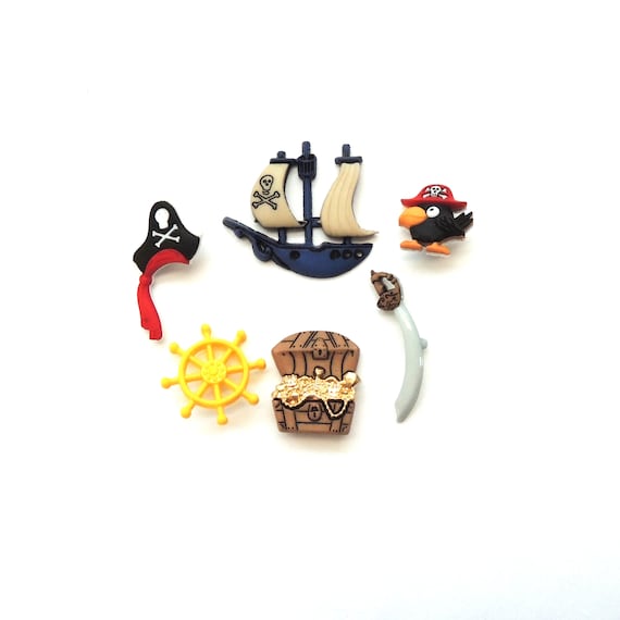 Ship Treasure Parrot Sword Crafts Dress It Up Buttons *PIRATES* 6 Pieces