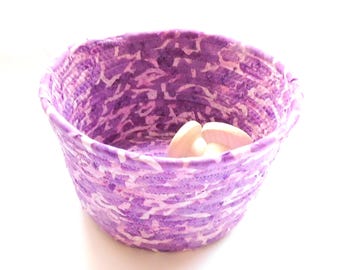 Small Purple and White Bowl  // Handmade Coiled Fabric Basket