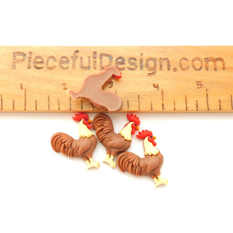 Rooster Flat Back Embellishments / Farm Animal Bird Flatback Decorations Set of FOUR image 5