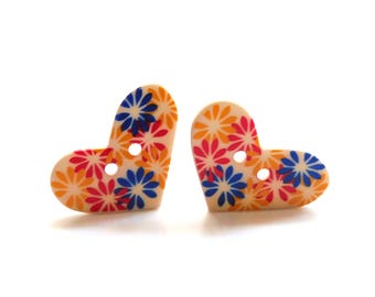 Laarge Flower Heart Buttons / Garment Embellishments - Set of TWO