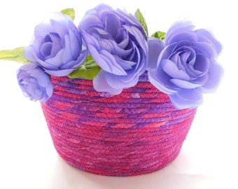 Extra Large Pink and Purple Bowl // Handmade Coiled Fabric Basket