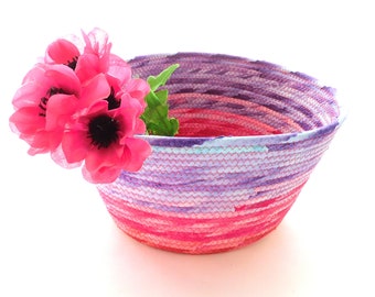 Large Pink to Purple Bowl // Handmade Coiled Fabric Basket