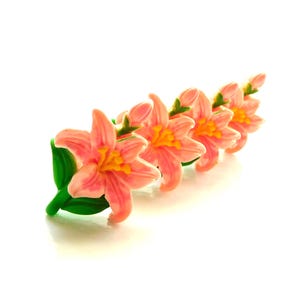 Pink Tiger Lily Flat Back Embellishments / Flower Plant Flatback Cabochons- Set of FOUR