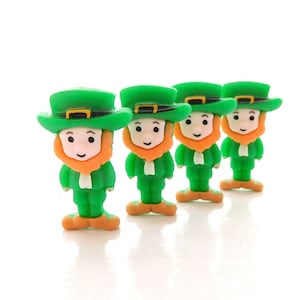 Leprechaun Flat Back Embellishments by Shelly&#39;s Buttons / St Patrick&#39;s Day Shamrock Embellishments - Set of FOUR