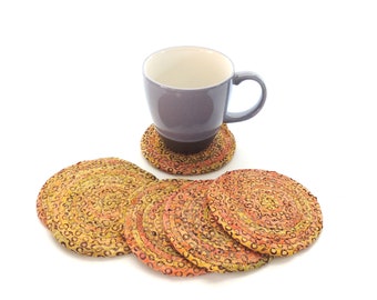 Mustard and Eggplant Coasters / Fall Colors Coiled Home Decor - Set of Six