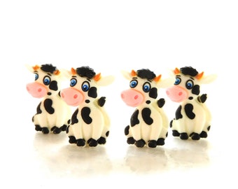 Sitting Cow Flat Back Embellishments by Shelly's Buttons / Farm Animal Flatback Decorations - Set of FOUR