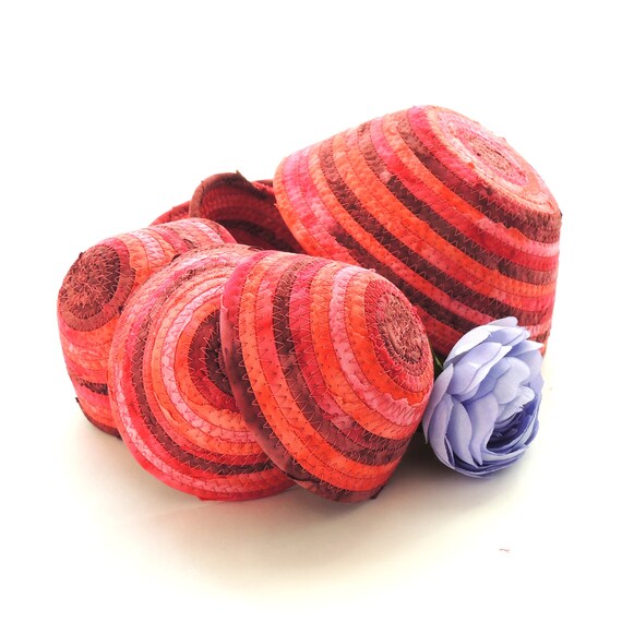 Red Ombre Bowl Handmade Coiled Fabric Basket Clothesline Pink Etsy