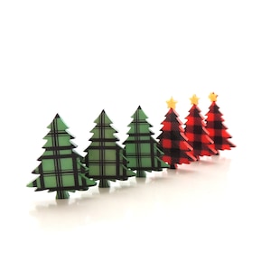 Plaid Christmas Tree Buttons by Dress It Up / Winter Holiday Pine Tree Embellishments - Set of SIX