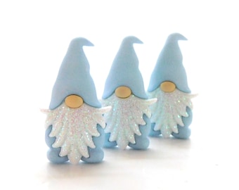 Glitter Beard Light Blue Gnome Buttons by Shelly's Buttons / Fairy Friends Craft Embellishments - Set of THREE or SIX