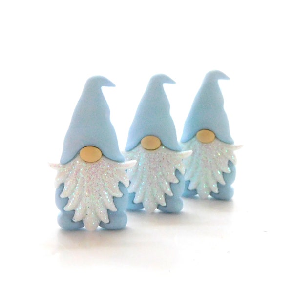 Glitter Beard Light Blue Gnome Buttons by Shelly's Buttons / Fairy Friends Craft Embellishments - Set of THREE or SIX