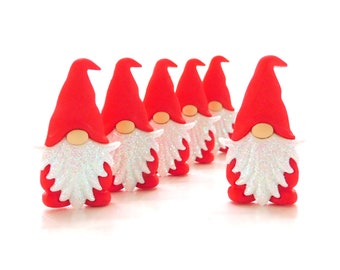 Glitter Beard Red Gnome Buttons by Shelly's Buttons / Fairy Friends Craft Embellishments - Set of THREE or SIX