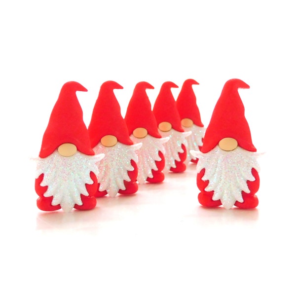 Glitter Beard Red Gnome Buttons by Shelly's Buttons / Fairy Friends Craft Embellishments - Set of THREE or SIX