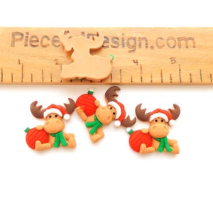 Christmas Moose Flat Back Embellishments by Shelly's Buttons / Flatback Christmas Animal Decorations Set of FOUR image 8