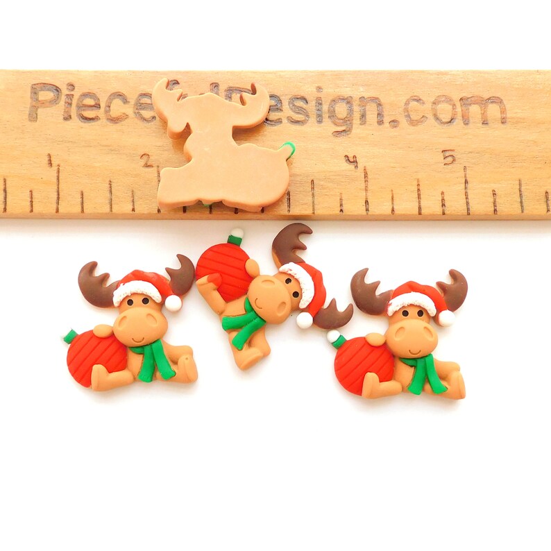 Christmas Moose Flat Back Embellishments by Shelly's Buttons / Flatback Christmas Animal Decorations Set of FOUR image 8