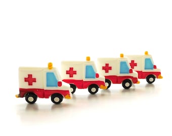 Ambulance Flat Back Embellishments / First Responder Vehicle Cabochons- Set of FOUR