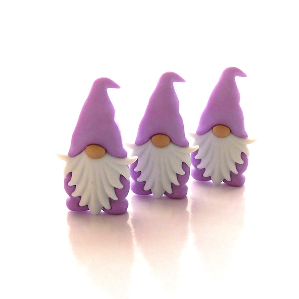 Lavender Gnome Buttons by Shelly's Buttons // Fairy Friends Craft Embellishments - Set of THREE or SIX