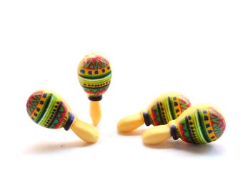Maraca Flat Back Embellishments by Shelly's Buttons / Music Flatback Decorations - Set of FOUR
