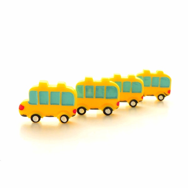School Bus Flat Back Embellishments / Education and School Cabochons- Set of FOUR