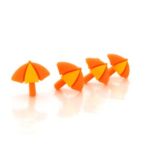 Small Beach Umbrella Flat Back Embellishments / Tiny Vacation Flatback Resin Cabochons - Set of FOUR