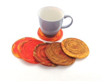 Fall Stripe Coasters / Autumn Coiled Home Decor Set of Six - Fall Colors Pumpkin Accent RV Decorating Cotton Clothesline