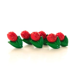 Red Tulip Buttons by Buttons Galore // Flower Embellishments -- Set of SIX