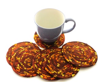 Rust and Yellow Coasters / Autumn Coiled Home Decor Set of Six